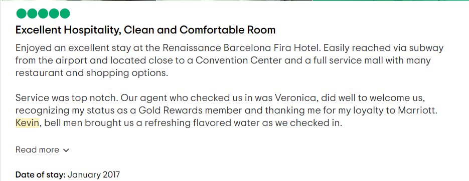 Reseña Kevin Mendoza Renaissance Barcelona Fira Hotel J17
